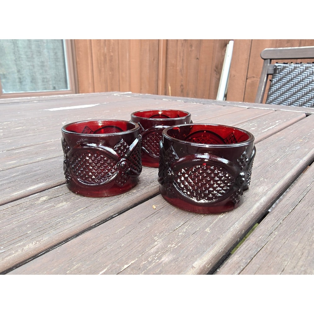 Set of three antique Avon Ruby Flash Glass Napkin Rings